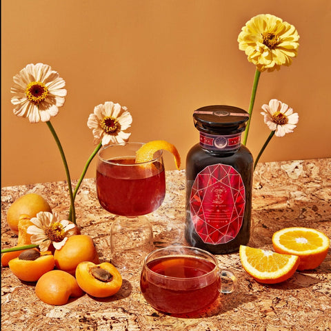 Carnelian : Caffeine-Free Apricot Amaretto Tea-Violet Glass Apothecary Jar with 6oz Loose Leaf Tea (60-75 Cups)-Magic Hour