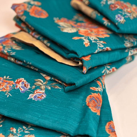 Cool & Casual Handmade Sari Aprons-Teal Floral with Gold Trim #2-Magic Hour