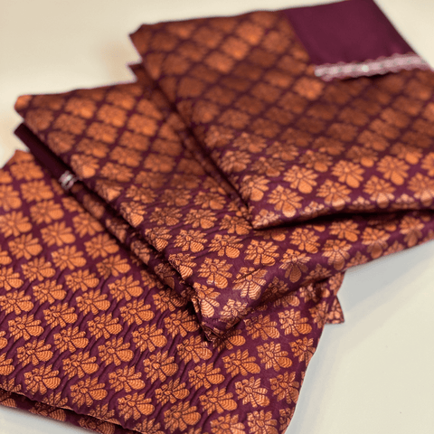 Elevate Everyday Handmade Sari Apron-Copper Woven Royal Purple #32-Magic Hour