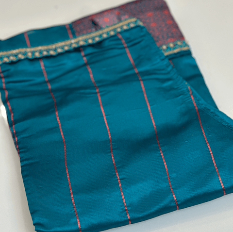 Elevate Everyday Handmade Sari Apron-Peacock Green with Copper Stripes #30-Magic Hour