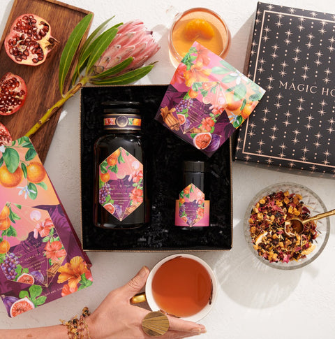 Pink Moment Pixie - Hibiscus Tangerine Dream Herbal Tea-Violet Glass Apothecary Jar (up to 65 cups!)-Magic Hour